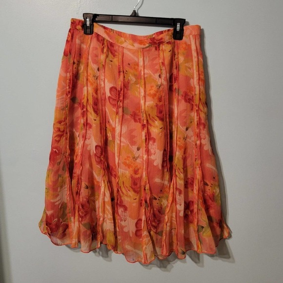 Coldwater Creek Knee Length Floral Flutter Skirt. Size Large. Coral, Pink, Orang - Picture 1 of 9